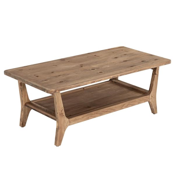 Calvin 47.24 in. Rustic Brown Rectangle Solid Wood Coffee Table Center Farmhouse Cocktail Tea Desk Mid-Century Bed Room