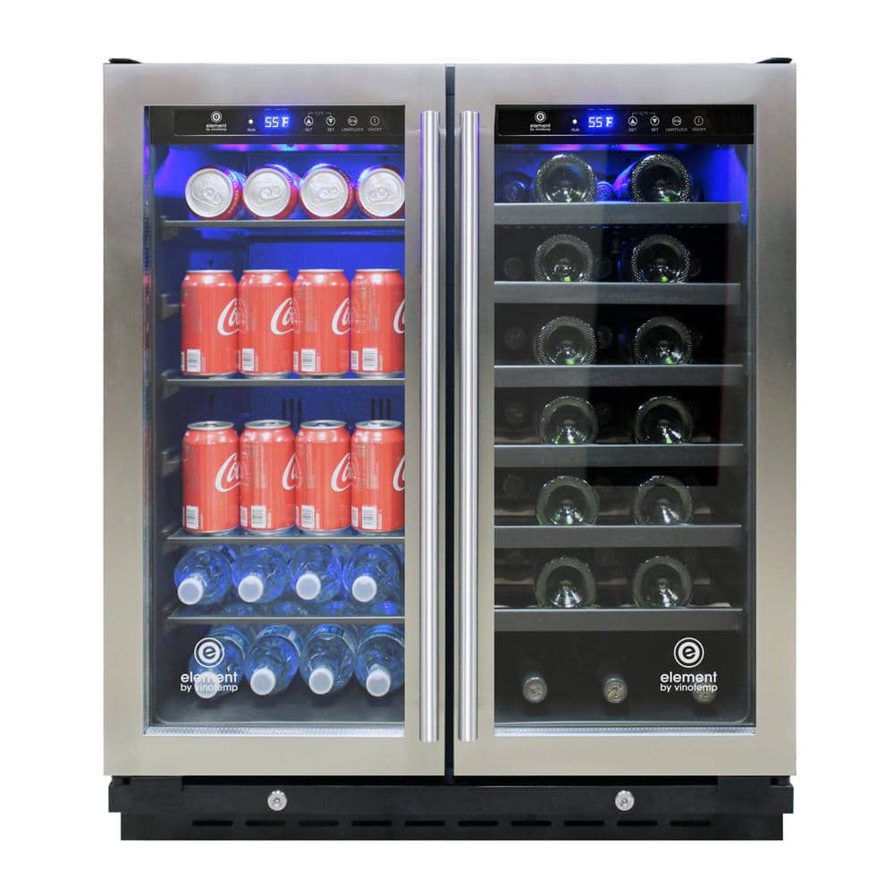 Vinotemp 30-Inch Dual-Zone Black Glass Door Wine and Beverage Cooler