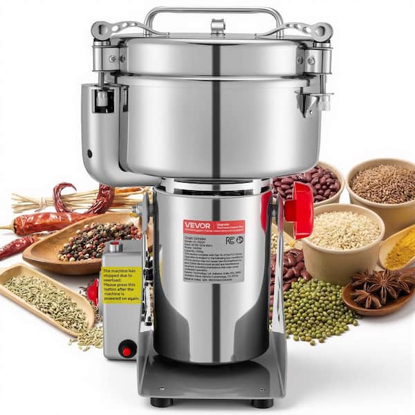 Electric Grain Mill Grinder, 3,400 W High Speed Spice Corn Dry Grinding Machine, Stainless Steel Pulverizer Machine