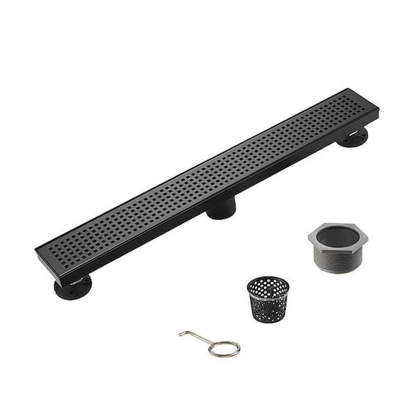 36 in. Linear Stainless Steel Shower Drain with Square Hole Pattern, Matte Black