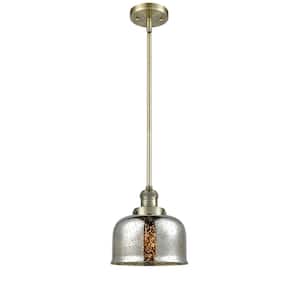 Bell 1-Light Antique Brass Bowl Pendant Light with Silver Plated Mercury Glass Shade