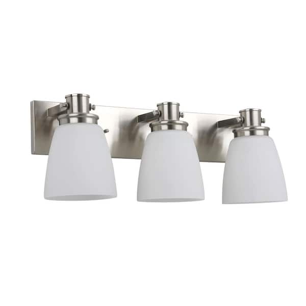 Renley 23.2 in. 3-Light Satin Nickel Bathroom Vanity Light with Frosted Glass Shades