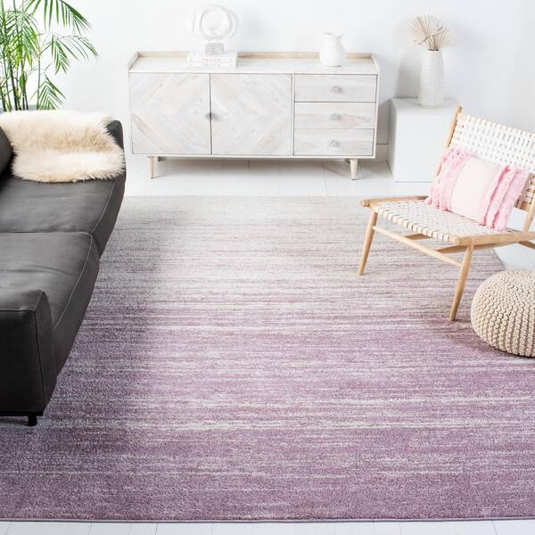 Adirondack Cream/Purple 8 ft. x 8 ft. Solid Color Striped Square Area Rug