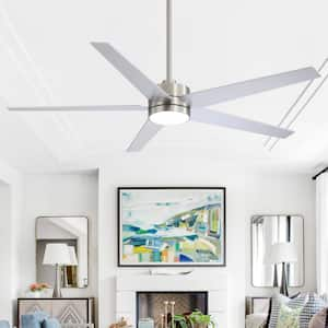 Rudolph 65 in. Integrated LED Indoor Satin Nickel Ceiling Fans with Light and Remote Control Included