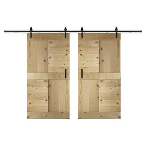 S Series 84 in. x 84 in. Unfinished DIY Knotty Wood Double Sliding Barn Door with Hardware Kit