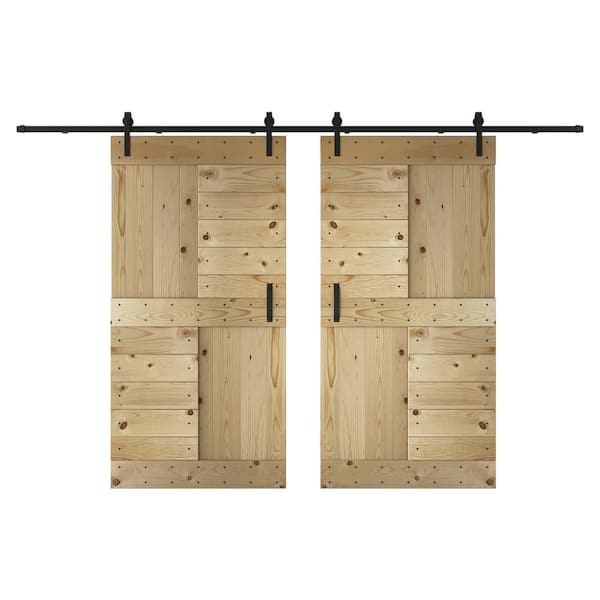 COAST SEQUOIA INC S Series 84 in. x 84 in. Unfinished DIY Knotty Wood Double Sliding Barn Door with Hardware Kit