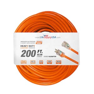 200 ft. Orange 16/3 SJTW Indoor/Outdoor Heavy-Duty Extra Durability 10 Amp 125V 1250-Watt w/Lighted end Extension Cord