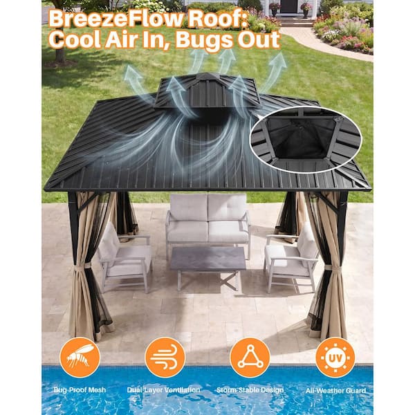 CikaCika 10 ft. x 10 ft. Square Double Roof Hardtop Aluminum Patio