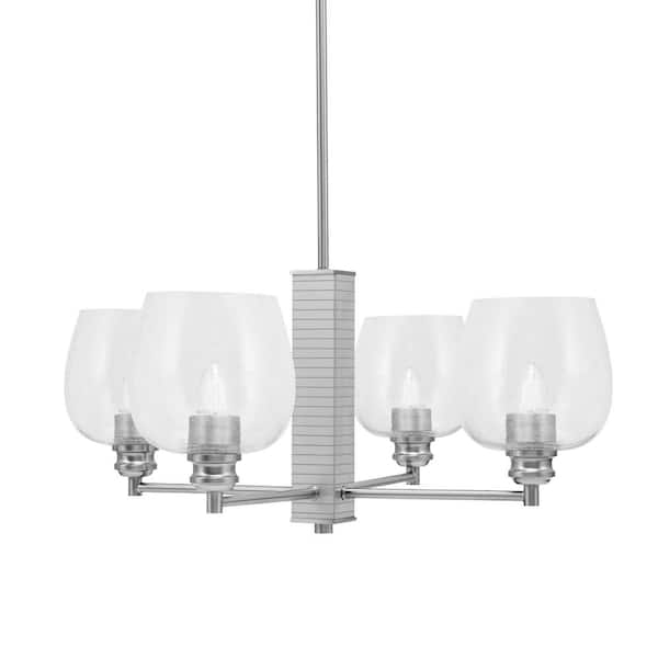Unbranded Albany 24 in. 4-Light Brushed Nickel Chandelier with Clear Bubble Glass Shades