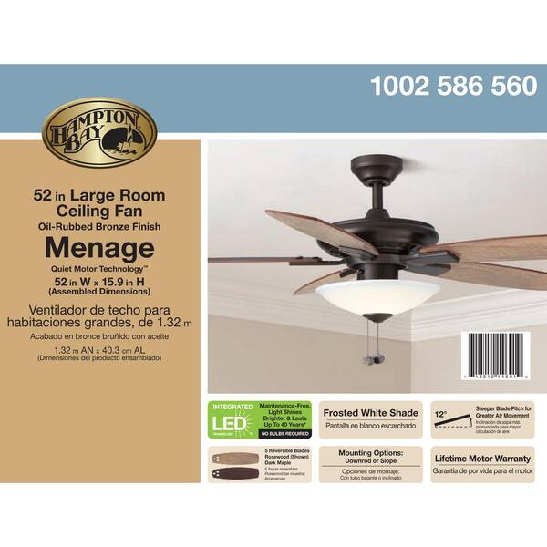 NEW HAMPTON BAY Menage 52 in Integrated LED Indoor Low Profile Oil Rubbed Bronz 