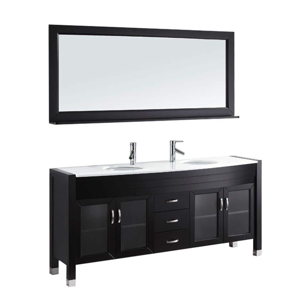 Virtu Usa Ava 71 In W Bath Vanity In Espresso With Stone Vanity Top In White With Round Basin And Mirror And Faucet Um 3073 S Es The Home Depot