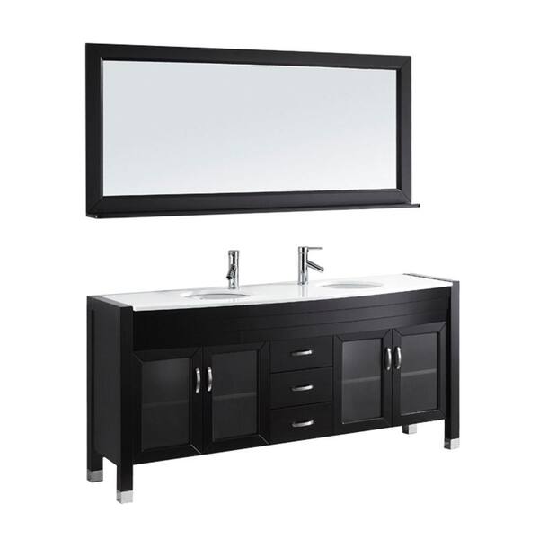 Virtu USA Ava 71 in. W Bath Vanity in Espresso with Stone Vanity Top in White with Round Basin and Mirror and Faucet