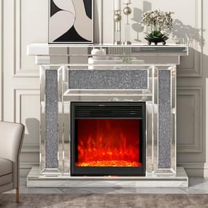 47 in. Mirrored Freestanding Electric Fireplace in Sliver 7-Colors Adjustable 3D Flame with Mantel, Remote Control