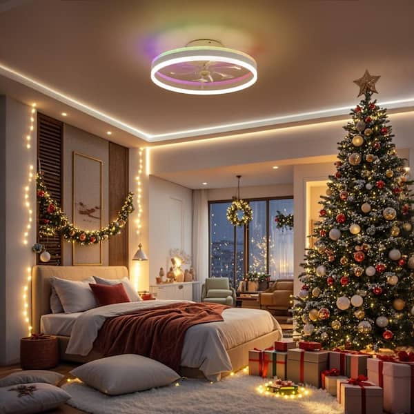 21 in. Smart Integrated LED Indoor RGB White Low Profile Flush Mount Ceiling Fan with Light with Remote Control App
