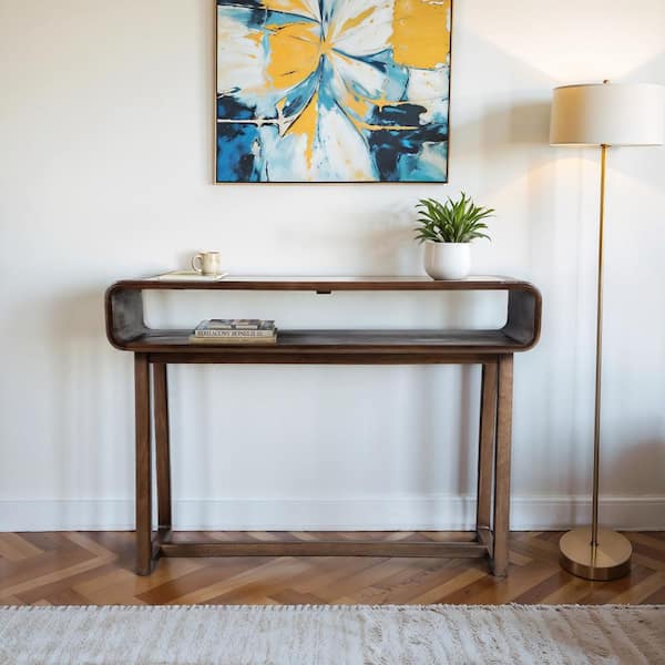 42 in. Brown Rectangle Concrete Top Console Table with Open Shelf