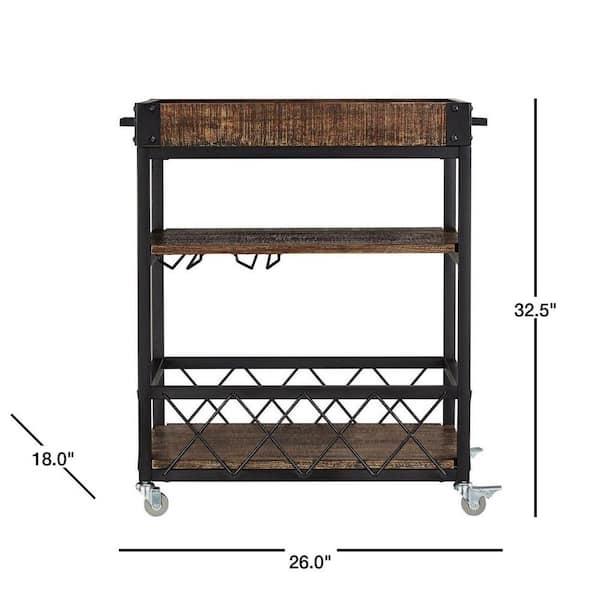 HomeSullivan Grove Place Distressed Cocoa Bar Cart with Wine Glass Storage  403228BR-073A - The Home Depot