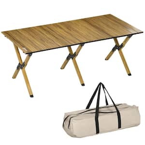 4 ft. Aluminum Camping Table, Folding Roll-Up Picnic Table With Carry Bag, Waterproof and Woodgrain Finish