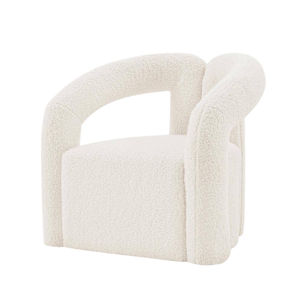 Cream Boucle Upholstered Modern Accent Chair with Pine Wood Frame