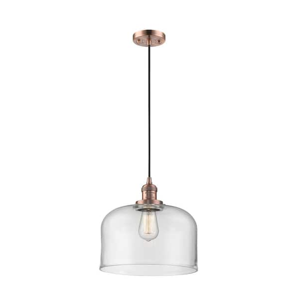 Innovations Bell 1 Light Antique Copper Shaded Pendant Light With Clear Glass Shade 201c Ac G72 4616