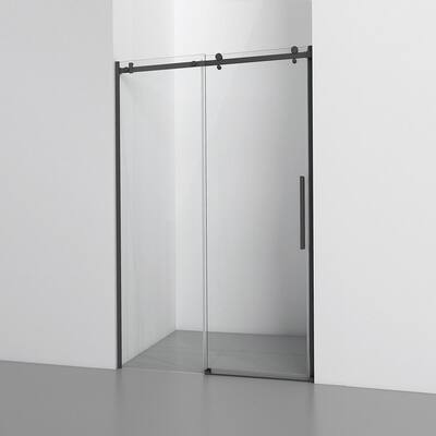 48 in. W x 76 in. H Sliding Frameless Shower Door/Enclosure in Matte Black with Handle