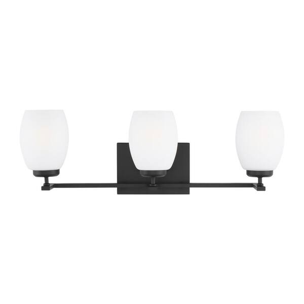 Generation Lighting Catlin 24 in. 3-Light Midnight Black Vanity Light with Etched White Inside Glass Shades