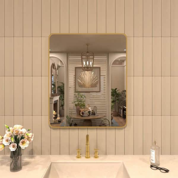 TaiMei 30 in. W x 36 in. H Rectangular Framed Wall Bathroom Vanity Mirror in Gold