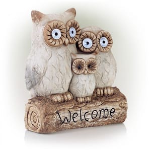 16 in. Tall Outdoor Solar Powered Owl ''Welcome'' Family Statue with LED Lights
