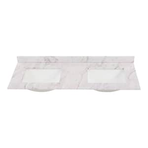 61 in. W x 22 in. D Cultured Marble White Rectangular Double Sink Vanity Top in Lunar