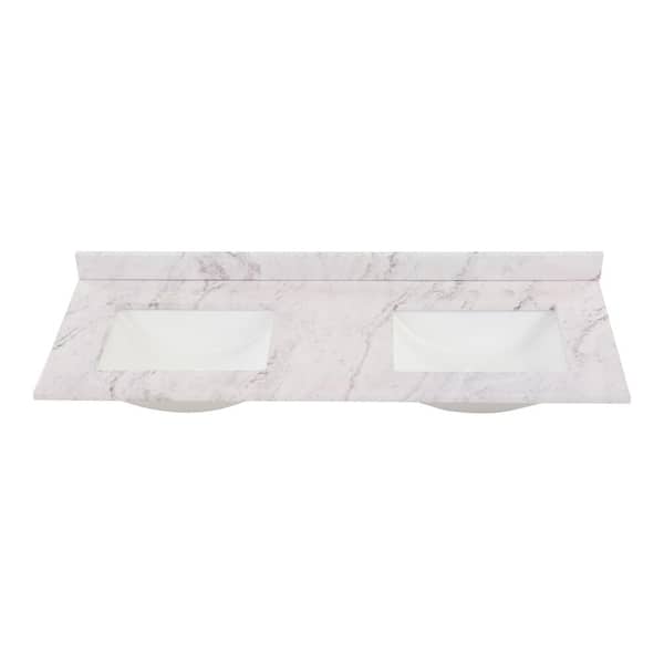 61 in. W x 22 in. D Cultured Marble White Rectangular Double Sink Vanity Top in Lunar