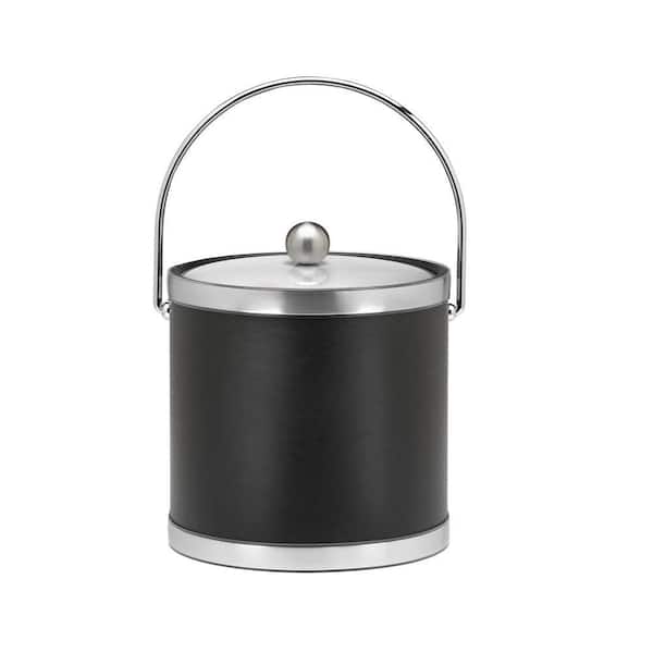 Kraftware Sophisticates 3 Qt. Black w/Brushed Chrome Ice Bucket with Bale Handle, Metal Cover