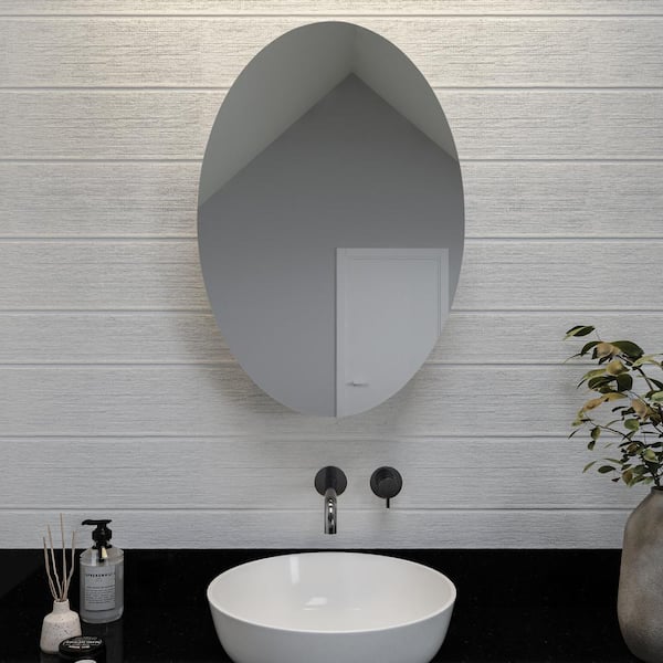 Croydex Davenport 21 in. W x 31 in. H Oval Silver Aluminum Recessed/Surface Mount Medicine Cabinet with Mirror