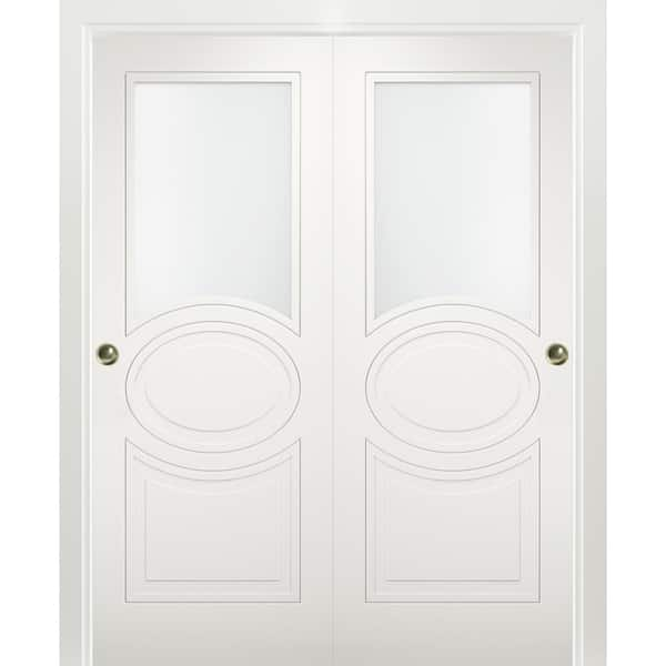 VDOMDOORS 7012 64 in. x 80 in. White Finished MDF Sliding Door with Closet Bypass Hardware