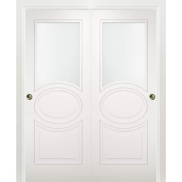 VDOMDOORS 7012 72 in. x 80 in. White Finished MDF Sliding Door with Closet Bypass Hardware