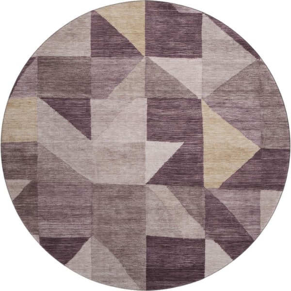 Mayfield Premium Machine Washable Abstract AMF2373 Plum 8 ft. x 8 ft. Round Rug