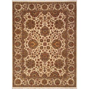 Agra Ivory 9 ft. x 12 ft. Floral Lamb's Wool Area Rug