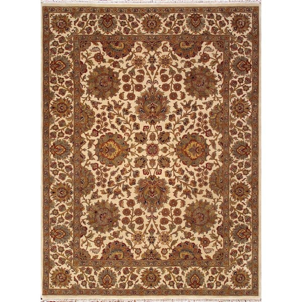 Pasargad Home Agra Ivory 9 ft. x 12 ft. Floral Lamb's Wool Area Rug