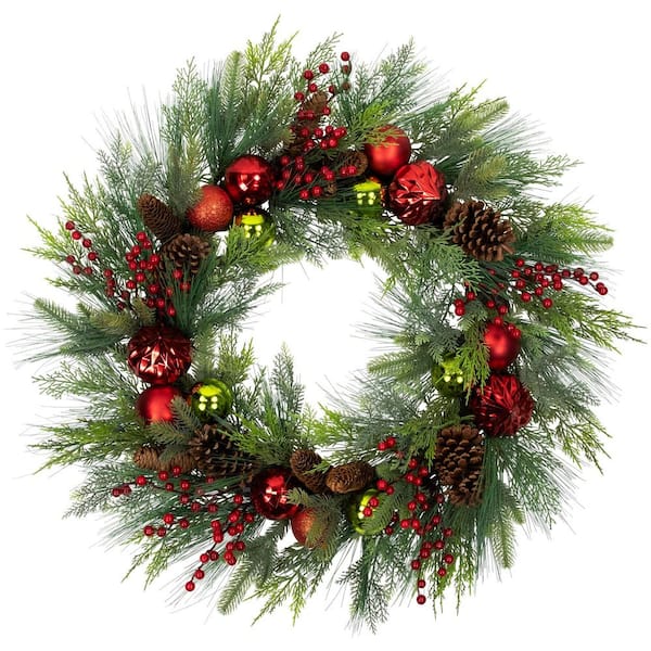 36 "-Unlit Real Touch Berries Pinecones and Ornaments Artificial Christmas Wreath