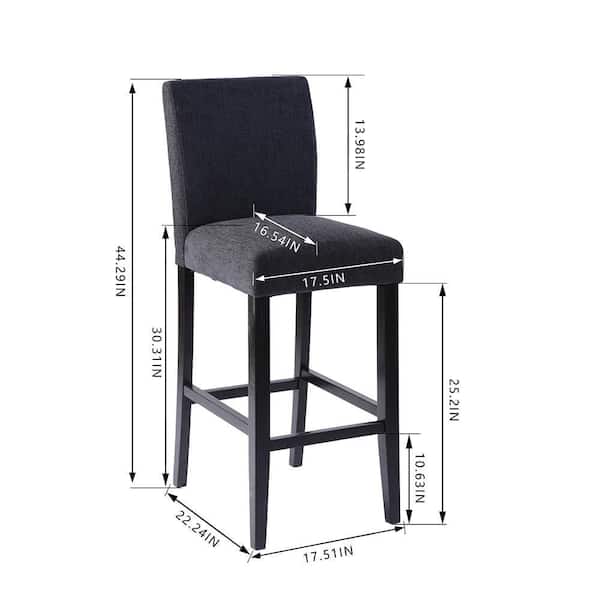 30 in. Banford Charcoal Gray Wood Upholstered Bar Stools with Back (Set of 2)