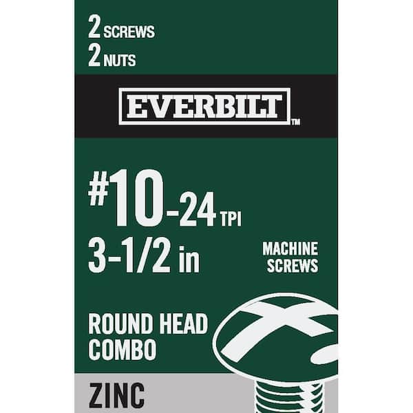Everbilt #10-24 x 3-1/2 in. Combo Round Head Zinc Plated Machine Screw (2-Pack)