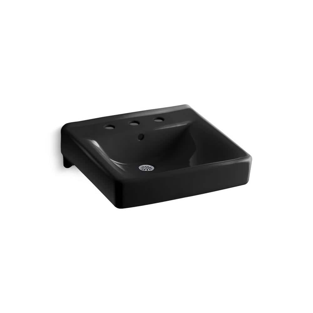 Soho Wall-Mount Vitreous China Bathroom Sink in Black Black with Overflow D