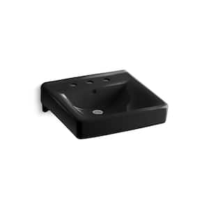 Soho Wall-Mount Vitreous China Bathroom Sink in Black Black with Overflow Drain