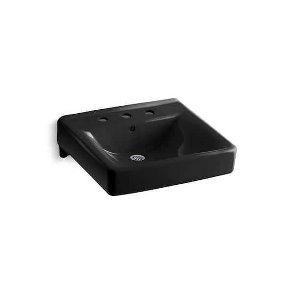 KOHLER Soho Wall-Mount Vitreous China Bathroom Sink in Black Black with Overflow Drain