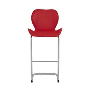 26 in. Red Low Back Metal Bar Chair with Wood Seat Set of 4