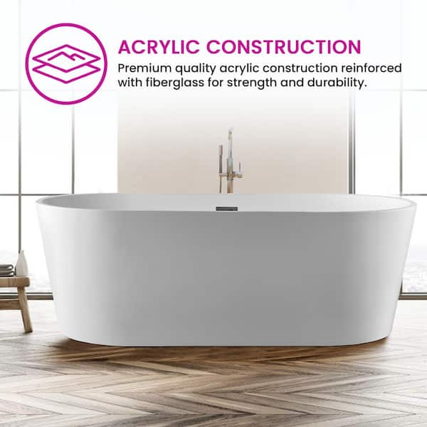 Lille 67 in. Acrylic Flatbottom Freestanding Bathtub in White Lille 67 in. Acrylic Flatbottom Freestanding Bathtub in White