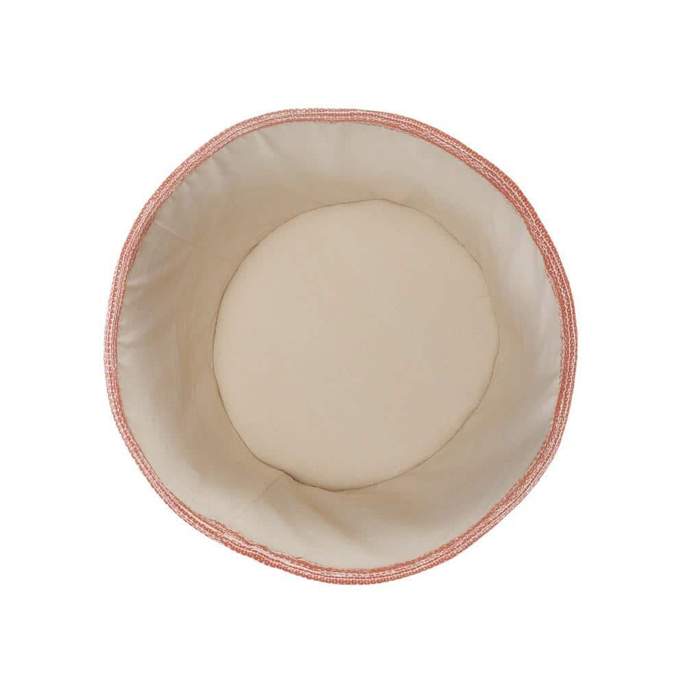 Handmade Coral and White Cotton Round Storage Basket