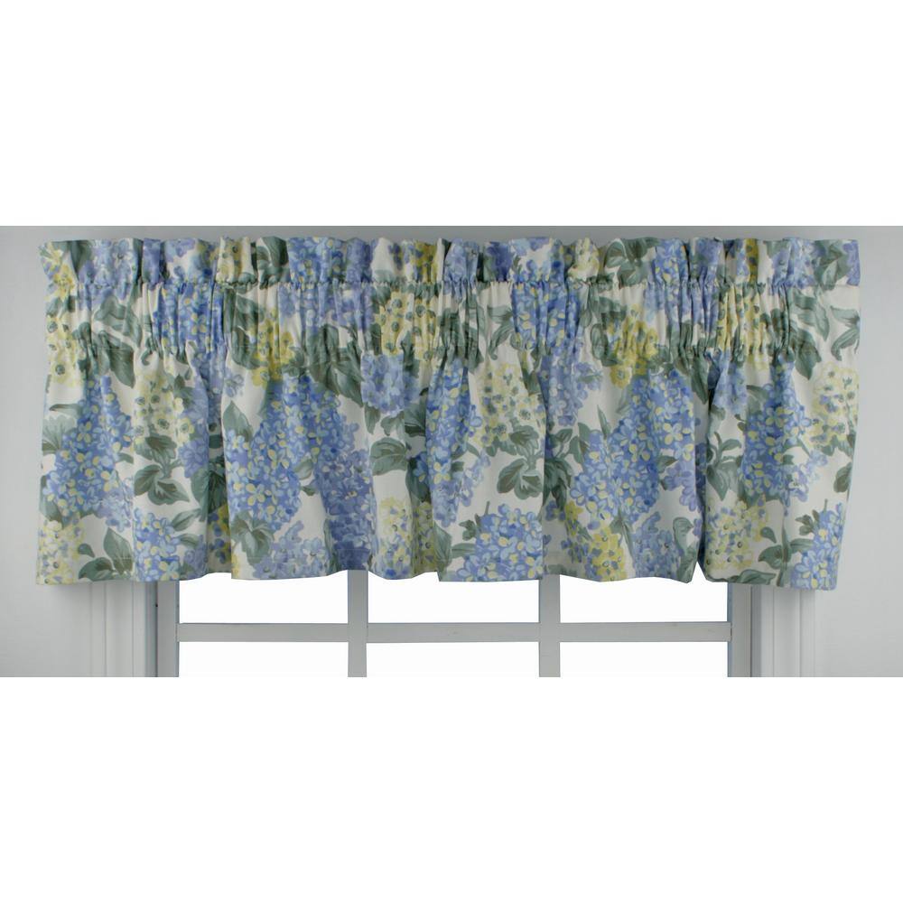 Hydrangea Blue Floral Cotton Rod Pocket Valance 70" x 12"