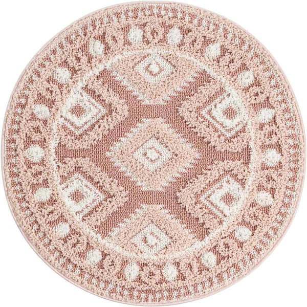Unique Loom Boho Gigi Pink 3 ft. 3 in. x 3 ft. 3 in. Area Rug