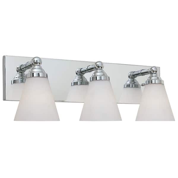 Hudson 21.75 in. 3-Light Chrome Transitional Vanity Light with White Opal Glass Shades