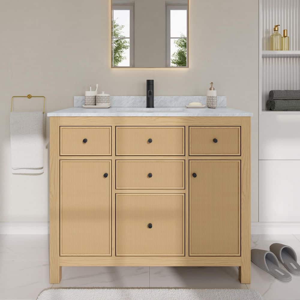 Pendry 42 in. Single Freestanding Tanned Oak Bath Vanity with White Carrara Marble Top Assembled price history on PriceWatchPro