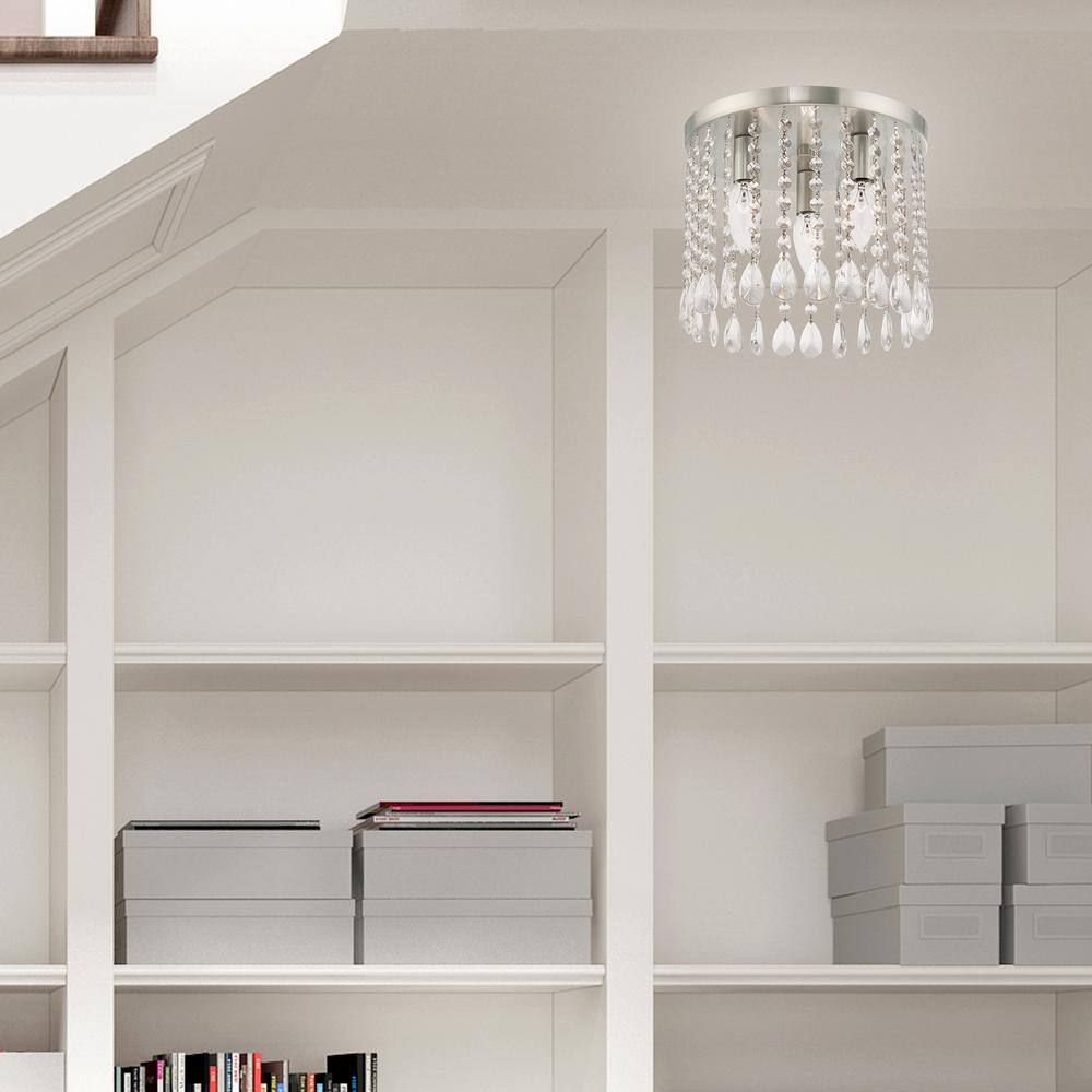 Elegant Elizabeth Brushed Nickel 3-Light Crystal Ceiling Mount